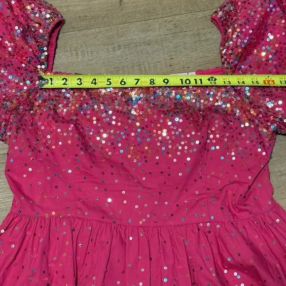 Pink Sequin Puff Sleeve Dress - Picture 6 of 10